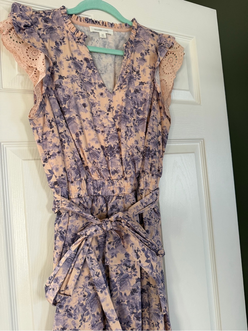 Shabby Chic Floral Midi Dress in Peach and Lavender Size Medium